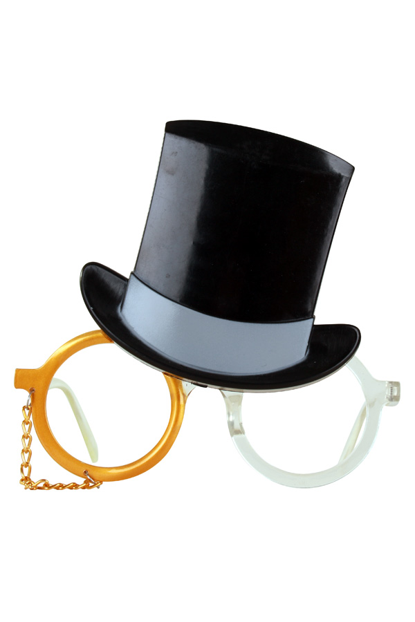 Glasses top hat with gold monocle