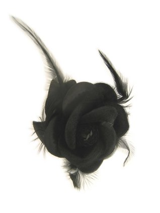 Fascinator large black rose with feathers hair clip