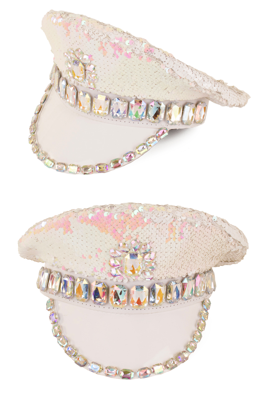 Cap sequins with stones white