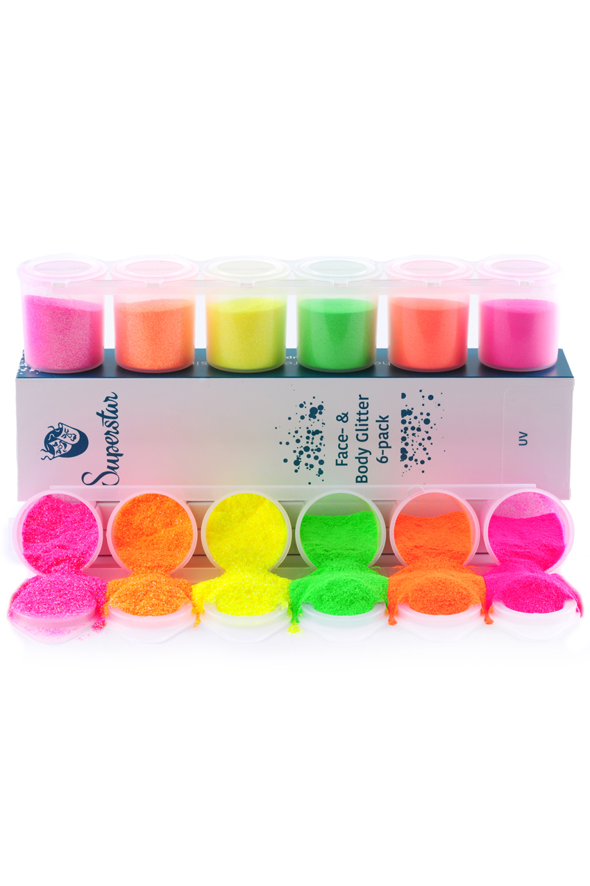 Fluorescent Fine Glitter Mix 6-pack 90 ml