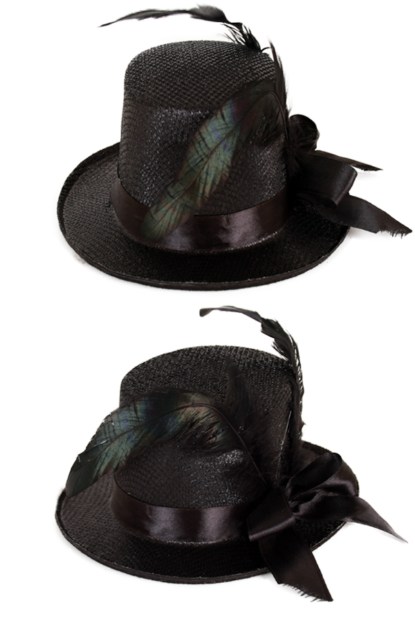 Mini top hat black lurex with black ribbon and feathers