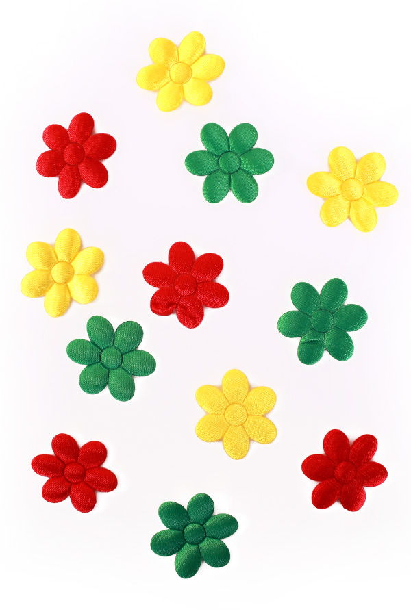Applications 12 pieces of flowers red/yellow/green 3cm