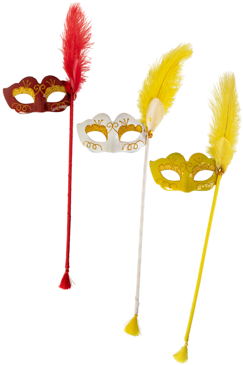 Eye mask on stick red white yellow 25 x 10 cm.