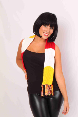 Scarf knitted red/white/yellow 