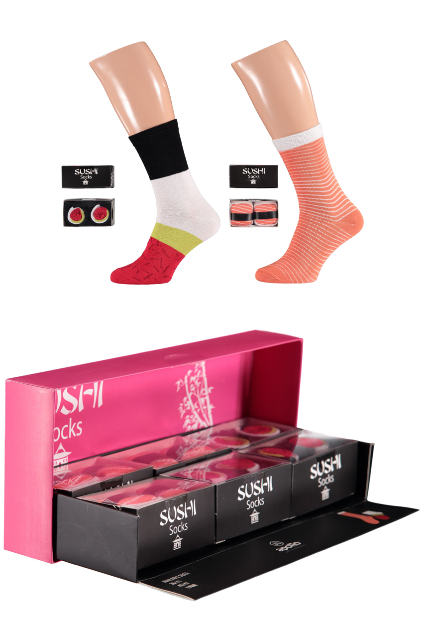 Sushi socks packed in sushi box