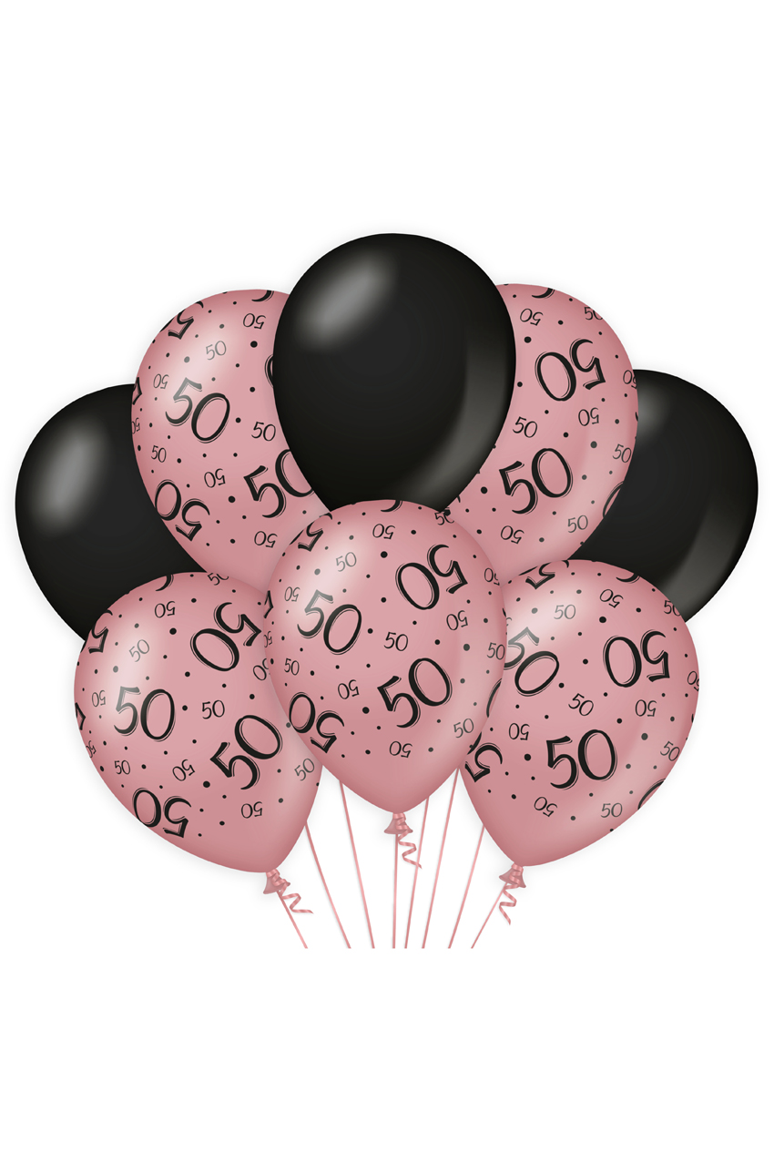 Balloon 50 years pink black 12 inch per 8