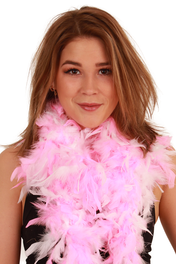 Feather boa white/pink 180 cm. 75 gr.