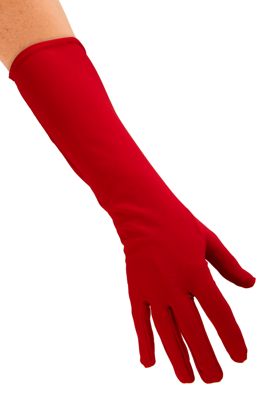 Elbow length red stretch nylon gloves deluxe