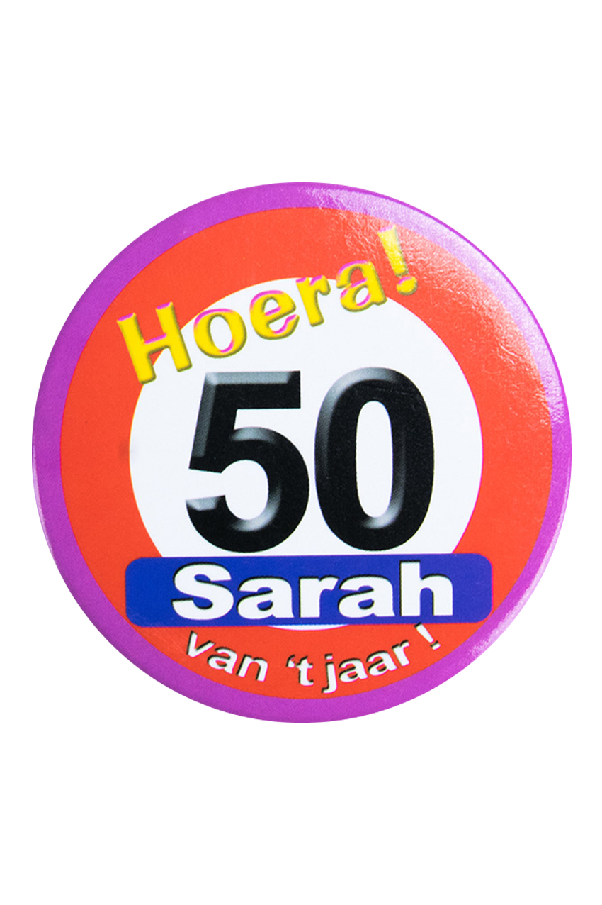 Button Hoera 50 Sarah  verkeersbord