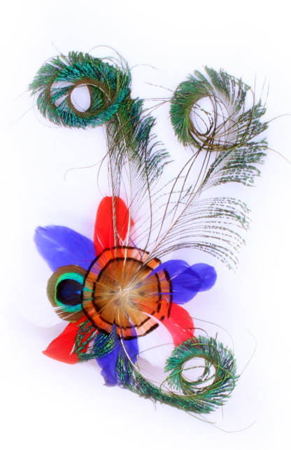 Red, white, blue and orange feather headdress hair clip 