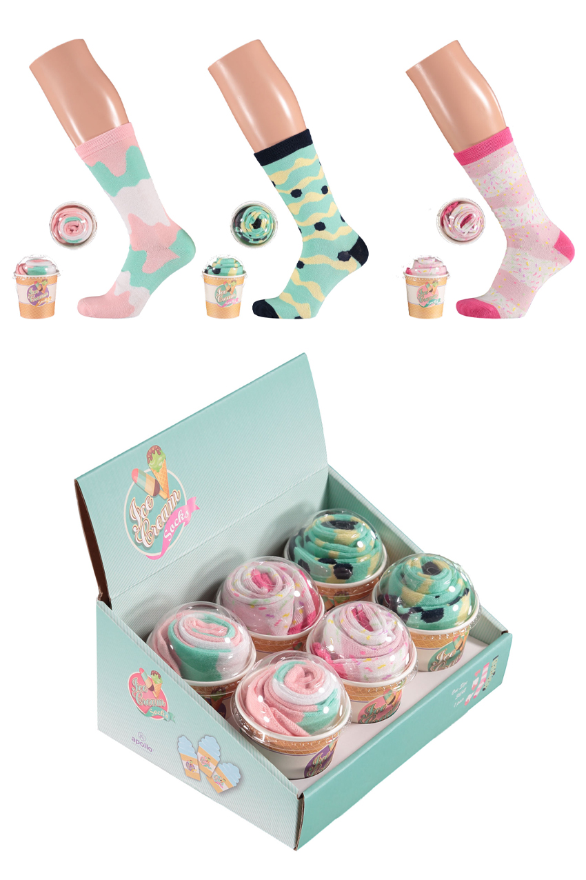 Ice cream socks packed in ice cream cups