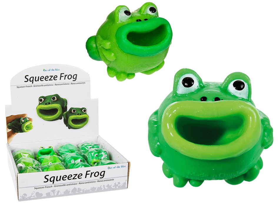 Squeeze frog pop tongue 4,5 cm. in displaybox