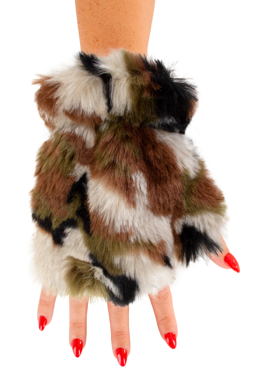 Fingerless gloves plush camouflage