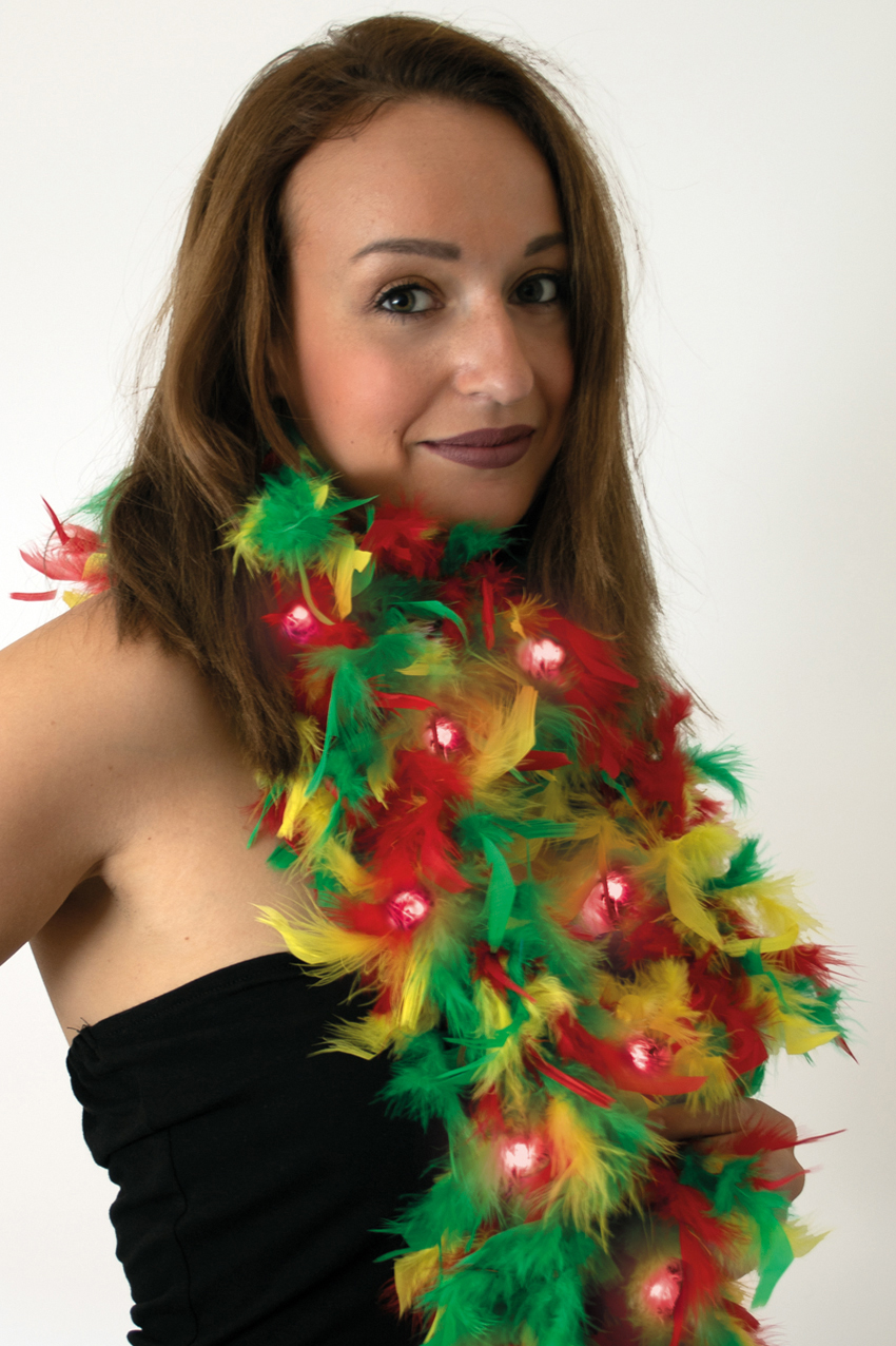 Feather boa red/yellow/green with lights 180 cm. 50 gr.