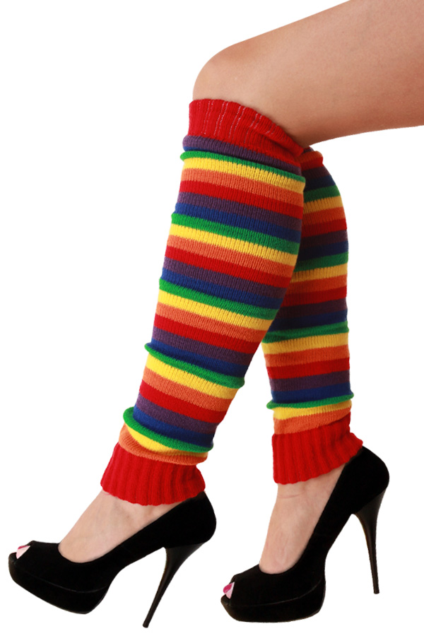 Knitted legwarmers rainbow colours