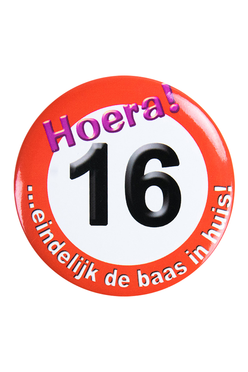 Button hoera 16 verkeersbord
