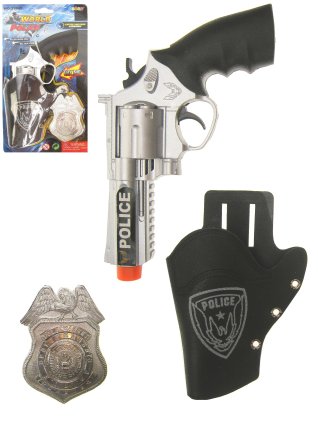 Pistol with holster and police badge