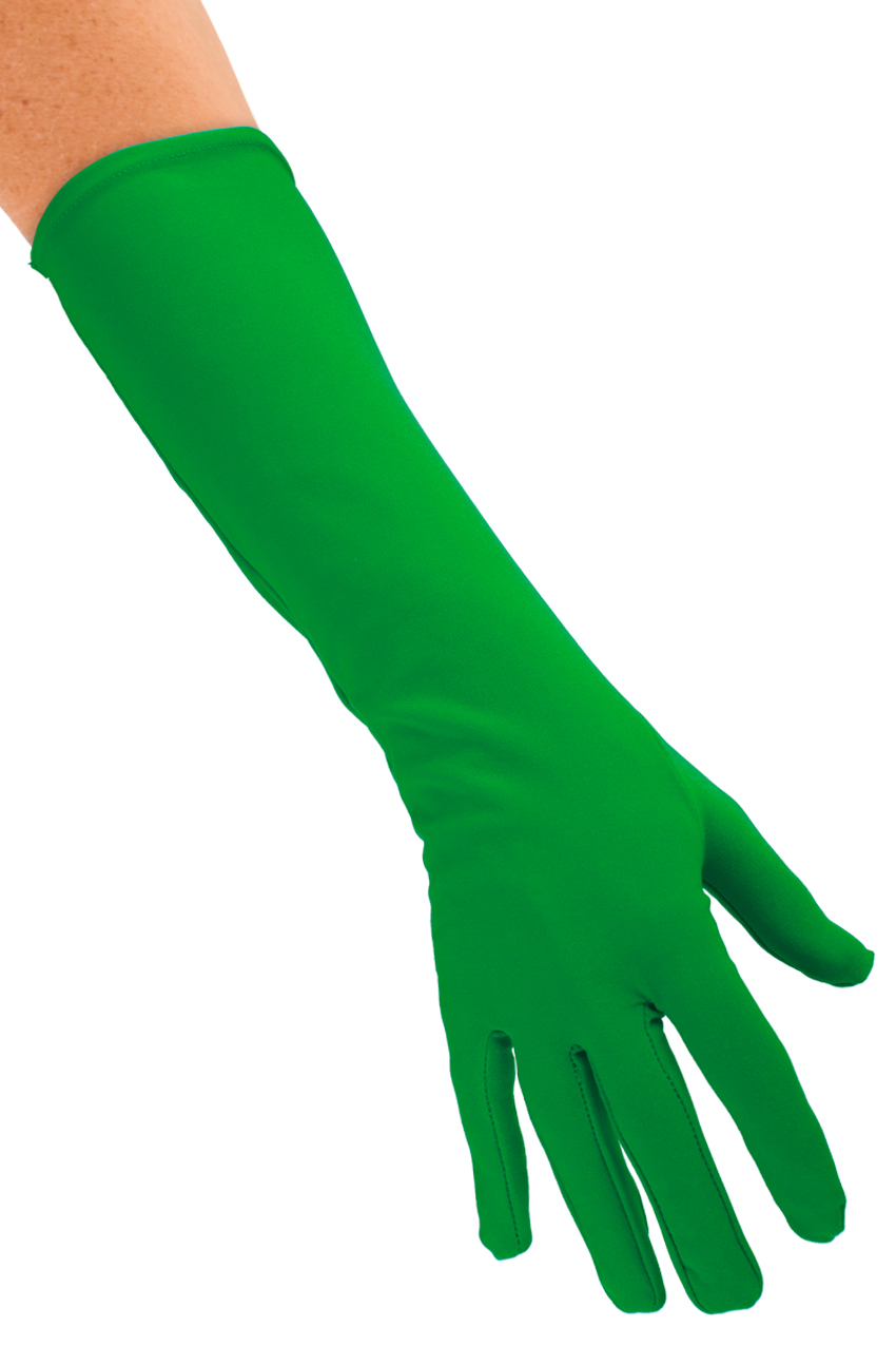 Elbow length green stretch nylon gloves deluxe