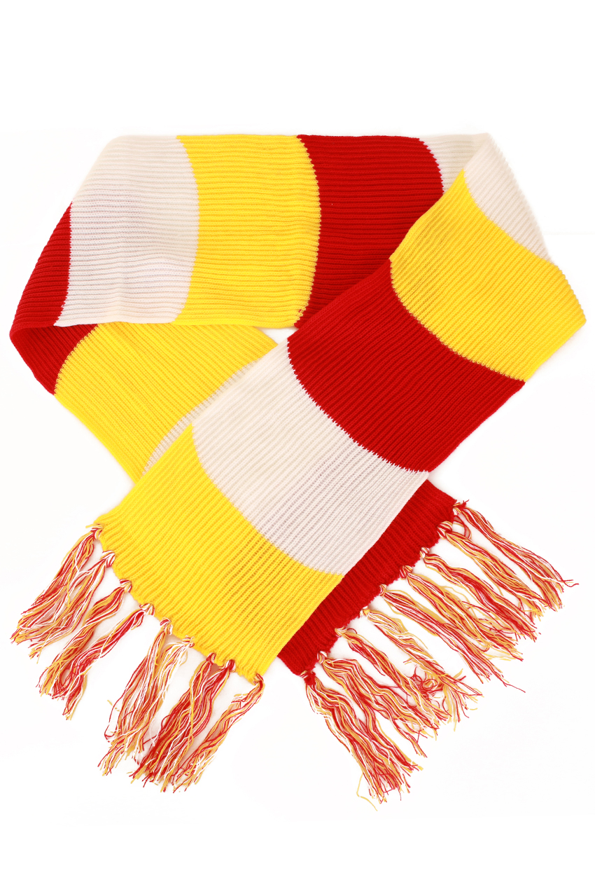 Scarf knitted red/white/yellow 