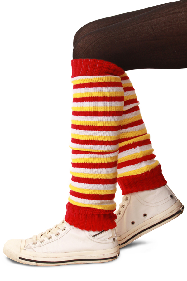 Knitted legwarmers red/white/yellow kids