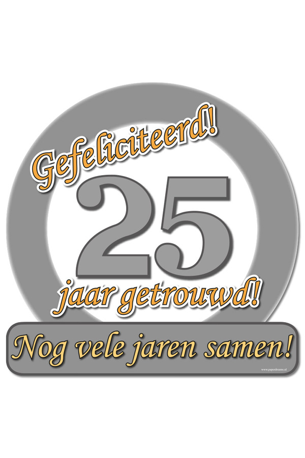 Huldeschild 50x50 cm metallic 25 jaar getrouwd