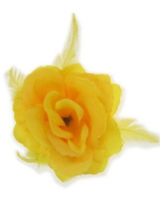 Fascinator yellow flower with feathers elastic band 10 x 10