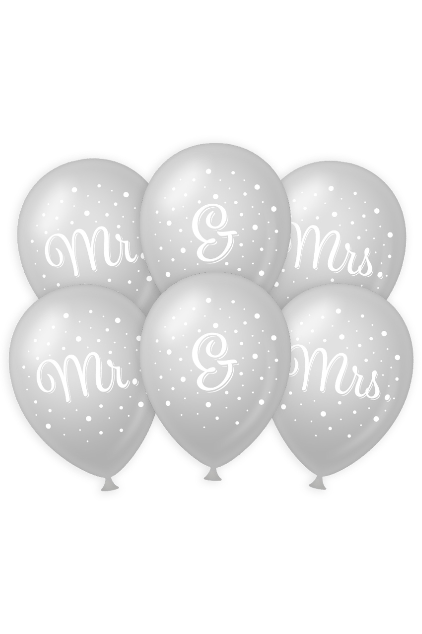 Wedding balloon Mr & Mrs silver 12 inches per 6