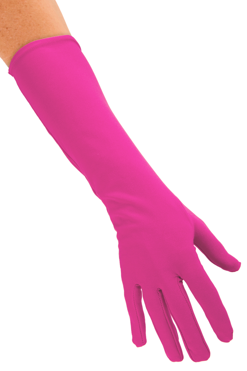 Elbow length pink stretch nylon gloves deluxe