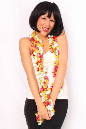 Scarf with fringes red/white/yellow 