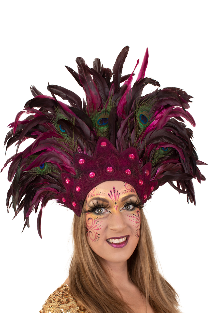 feather headdress Sao Paulo burgundy red 60 x 40 cm. 