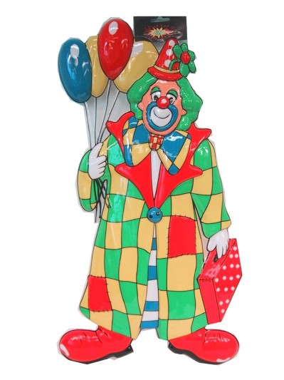 Plastic wall decoration clown with balloons 60 cm