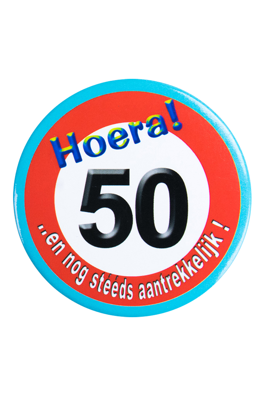 Button hoera 50 verkeersbord
