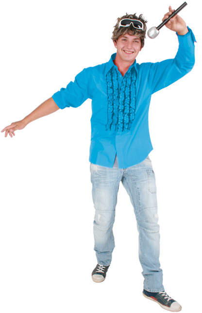 Shirt with jabot cotton turquoise
