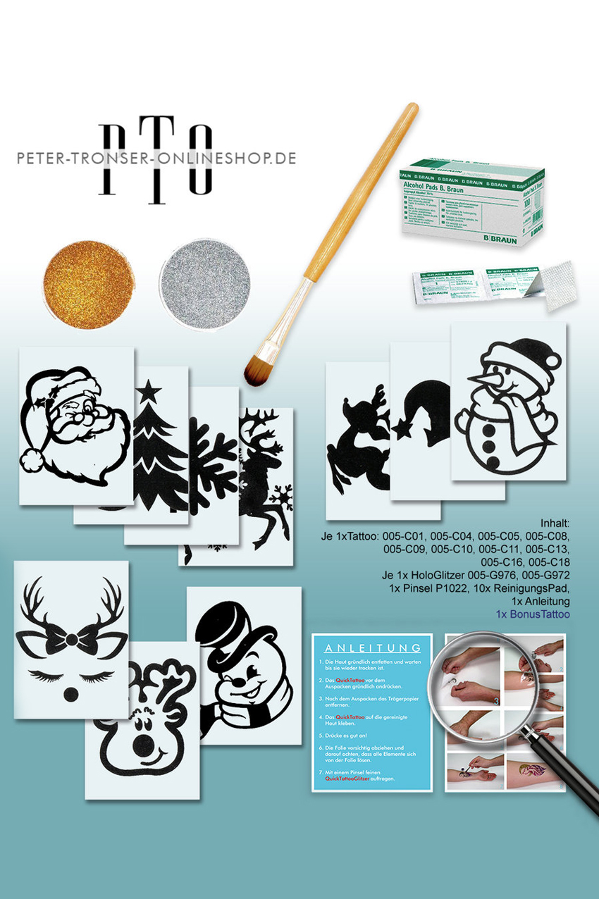 Glitter tattoo template set Christmas