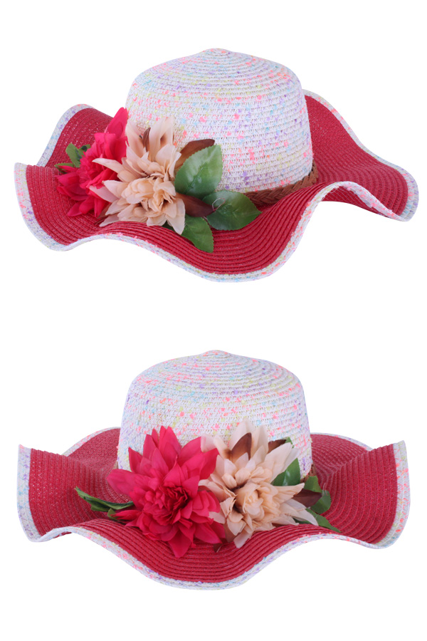 Beach Hat pink / white with tape and flower