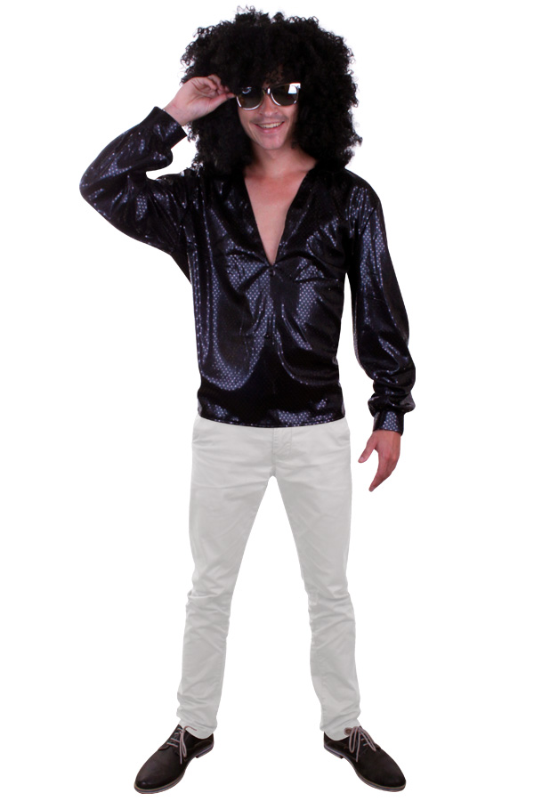 Glitter disco blouse black sequins