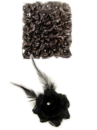 Black flowers on pin / rubber band