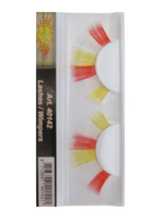 False eyelashes red, white and yellow stripes